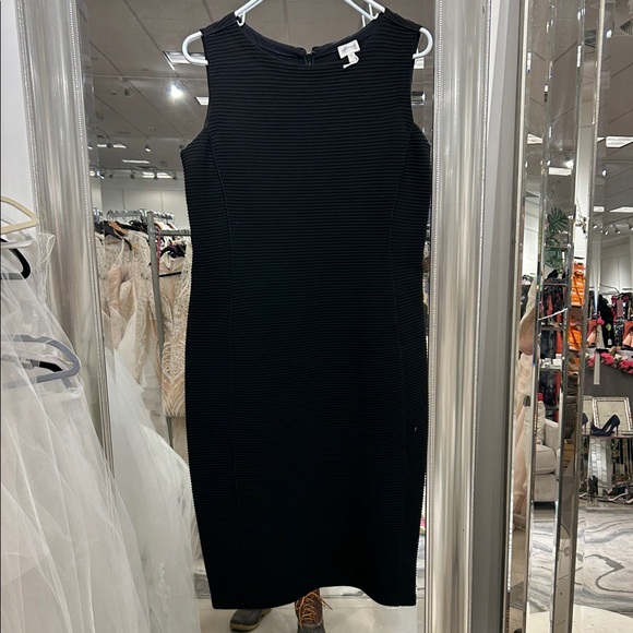 Armani Collezioni Black Ribbed Stretch Midi Dress